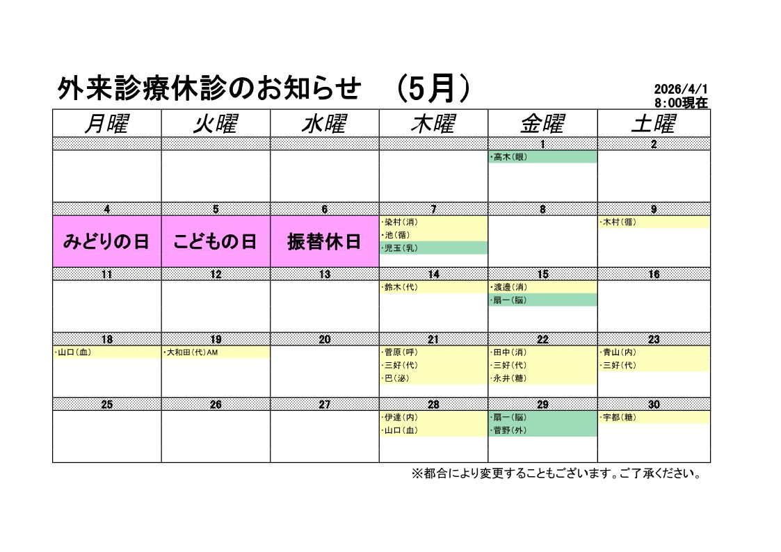 医師休診のお知らせ 2ページ目