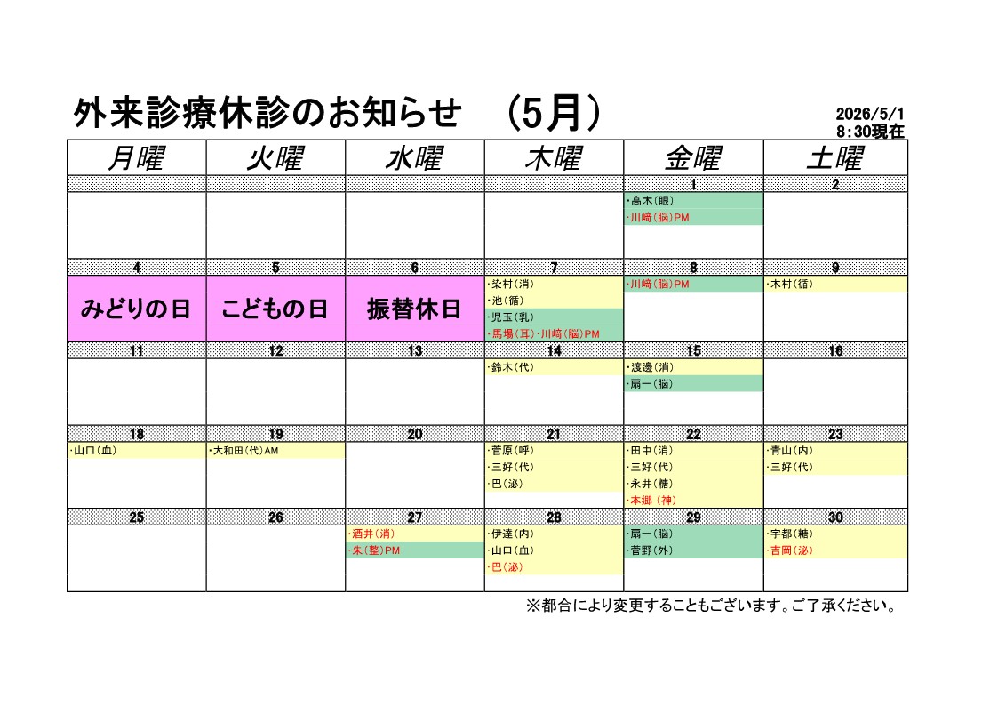 医師休診のお知らせ 1ページ目